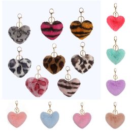 Heart-shaped Plush key-chain Party Favour multi-color stitching love pendant Leopard Print peach heart keychain rainbow bag car ornament T9I001654