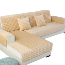 Thicken Velvet Fabric Plaid Sofa Cover Slip Resistant Slipcover Seat Set European Couch for Living Room Decor 211116