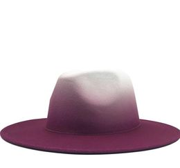 2021 Women Men Woollen Vintage Trilby Felt Fedora Hat With Wide Brim Gentleman Elegant Gradient Colour For Lady Winter Autumn Jazz Caps