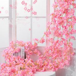 Decorative Flowers & Wreaths Artificial Cherry Blossom Flower Rattan Wall Decoration 2M/78.74inch Head Fake Hanging Wedding Decor Pink Garla