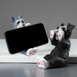 Mobile Phone Holder Schnauzer Animal Figurines Desk Accessories Table Decoration Figurines for Interior Ornaments for Home Decor 220211
