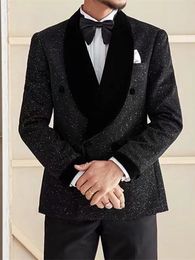 Handsome Double-Breasted Groomsmen Shawl Lapel Groom Tuxedos Men Suits Wedding/Prom/Dinner Man Blazer(Jacket+Tie+Pants) T331