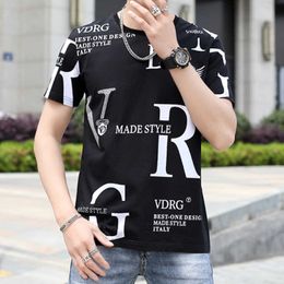 Letter T Shirt Men Short Sleeve Business Casual T-Shirt Summer Streetwear Social Nightclub O-neck Tops Tees 210527