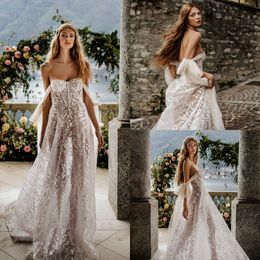 Berta Bohemian 2022 A Line Backless Wedding Dresses Boho Bridal Gowns Off The Shoulder Lace Appliqued Sequined vestidos de novia Custom Made