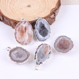 Jewelry Necklace Pendant Natural Agate Geode Cornucopia Exquisite Raw Ore Material Unfading Color, Female Personality Sweater Chain Gift Party