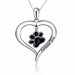 Xiaojing 925 Sterling Silver Love Enamel Cat and Dog Paw Pendant Necklace 2020 Women's Fashion Jewellery Factory Outlet Free Ship Q0531