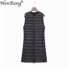 Bang Matt Fabric Ultra Light Down Women's Vest Sleeveless White Duck Down Vest Women Long Warm Vests Windproof Waitcoat 210817