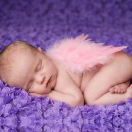 Baby Infants Wing Photography Props newborn Pretty Angel Fairy White Pink feather Costume Photo headband Prop