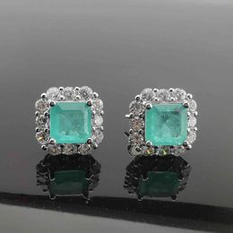 FFGems Brazilian Paraiba emerald Tourmaline silver Earring Created blue stone square for Women Fine Jewelry whole Party Gift