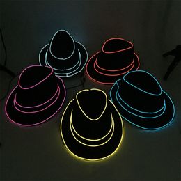 2022 abdeckstreifen Jazz Tänzerin Gefälligkeiten Draht glühende Streifen Gentleman Kappe Attraktive verrückte LED-Streifen Neon-Top-Hut als Ereignis-Hochzeits-Partybedarf