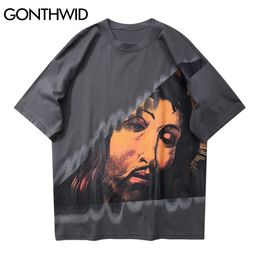 GONTHWID Hip Hop Streetwear T-Shirt Hip Hop Short Sleeve Punk Rock Gothic Tshirts Streetwear Fashion Harajuku Casual Cotton Tops C0315