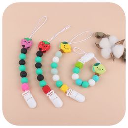 Baby Pacifier Clips Cute Fruit Lemon Strawberry Silicone Soother Holder Teething Bead Nipple Holders Infant Chewable Toys YFA3004