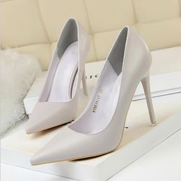 Dress shoes fashion high heels for women party wedding triple black white yellow pink Pointed Toes Pumps size 35-42