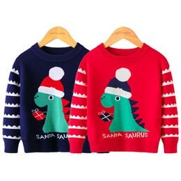 Christmas Dinosaur New Girls Boys Sweaters Baby Winter Warm Long Sleeve Tops Boys Girls Clothing Party Kids Knit Sweater Unisex Y1024
