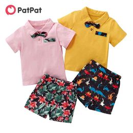 Arrival Summer 2-piece Baby/Toddler Bow Bright Vacation Top and Shorts Set for Kids Boy Clothing Sets 210528