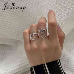 Jisensp Retro Tassel Cross Finger Ring Personality Punk Party Jewellery for Women Men Adjustable Cross Rings Christmas Gift G1125