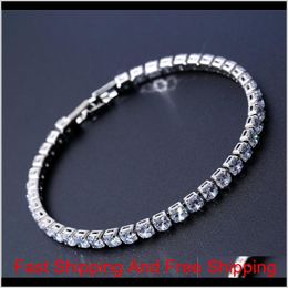 Luxury 4Mm Cubic Zirconia Tennis Bracelets Iced Out Chain Crystal Wedding Bracelet For Women Men Gold Silver Bracelet Jewellery L92Os 8Pw6R