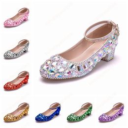 Wedding Shoes Women Heels Evening Glittering Round Toe Custom Rhinestone Dress Pumps 3CM