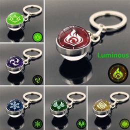 Hot Game Luminous Glass ball Keychains Genshin Impact Cosplay Key Chain 7 Element Weapons Eye of God Accessories Kids Toys Gifts Y0728