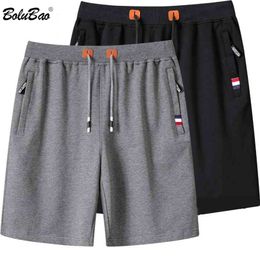 BOLUBAO Summer Men Casual Shorts Trend Brand Solid Color Cotton Running Drawstring Male 210713