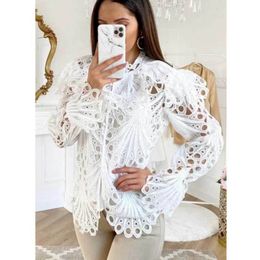 BOHO Inspired spring Vintage white blouse women long sleeve hollow out women blouses shirts chic ruffle sleeve boho blouse 210225