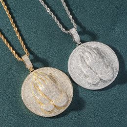 Hot Sale Large Size Prayer Hand Pendant Necklace Gold Silver Colour Platd Mens Hip Hop Jewellery Gift