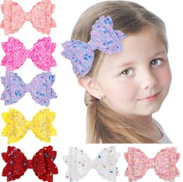 Sequin Bowknot Hair Clips Three Layer Bows Hairpin Glitter Girls Hairgrips Sweet Barrette Fashion Bow Accessories 6 Colours EW5898