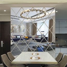 Diamonds 3D Mirror Stickers Acrylic Triangles Self-adhesive DIY Wall for Living Room Home Art Decor 17/32/58pcs 220217