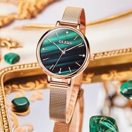 Wristwatches Jade Green Dial Watch Ladies Stainless Steel Back Round Starry Bling Quartz Watches Luxury Gifts For Women