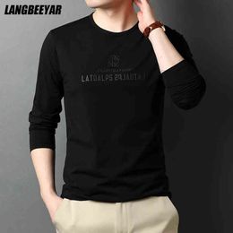 2021 Top Quality New Fashion Brand 95% Cotton 5% Spandex Mens Casual Long Sleeve t Shirt Plain Round Neck Tops Men Clothes G1229