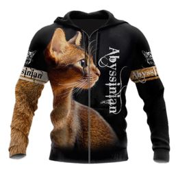 Men's Hoodies & Sweatshirts Abyssinian Cat Pattern 3D Full Printed Men Zipper Hoodie Unisex Casual Harajuku Sweatshirt Autumn And Winter BLL