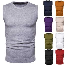 LUCLESAM Winter Men Warm Sleeveless Knitted Sweater Mens Solid Colour Cotton Waistcoat sueteres para hombre Y0907