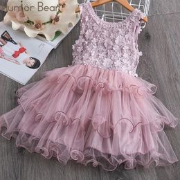 Humour Bear Summer New Toddler Girls Lace Cake Dress Kids Sleeveless Floral Mesh Wedding Dresses Children Clothing For Baby Girls 210303