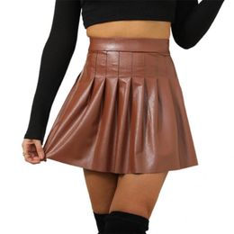 Skirts Sexy Trendy Women Skirt Mini Shirred Soft Pleated Casual Faux Leather Lady Girls Loose