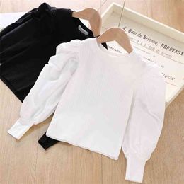 Gooporson Fall Clothes for Kids Puff Long Sleeve Shirt Fashion Korean Little Girl Costume Cute Children Outfits Knit Tops 210715