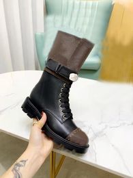 Designer high quality womenS camping leather famous fashion 2021 new boots winter low heel round head medium short splicing size 35-41