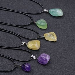Irregular Natural Crystal Stone Lucky Pendant Necklaces With Rope Chain For Women Girl Party Club Energy Jewellery