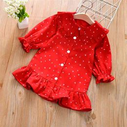 Baby / Toddler Girl Polka dots Ruffled Doll Collar Long-sleeve Dress 210528
