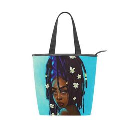 Shopping Bags ALAZA luxury Handbag Tote Canvas Shoulder Bag Afro Girls Black Women Beach bags ladies Package Elegant Canvas bag Crossbody bags 220310