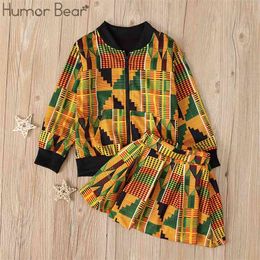 Fashion Toddler Christmas Outfits African Bohemian Zipper Jacket + Skirt 2 Piece Suit Kids Clothes 210611