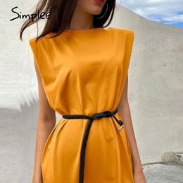 Simplee Sexy slim women sleveless long dress Solid straight high split female sundress Summer ladies shoulder pads maxi dresses 210316