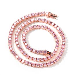 New Fashion Jewellery Rose Gold Pink cuban link Tennis Chain Cubic Zirconia Necklace Hip Hop choker Punk Glittering Iced Out Luxury Punk Party Gifts for Men and Women