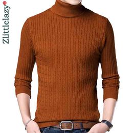 Casual Knitted Turtleneck Sweater Men Pullover Clothing Fashion Clothes Knit Winter Warm Mens Sweaters Pullovers 81332 210809