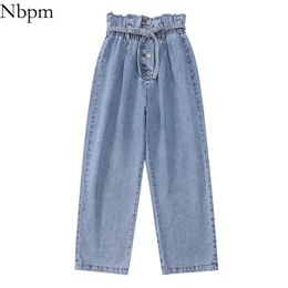 Nbpm Fashion With Belt Button Baggy Jeans Woman High Waist Streetwear Girls Wide Leg Trousers Pants Mujer Mom Denim 210708