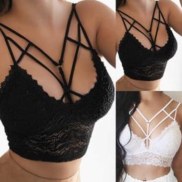 Women Wireless Deep V Bras Lace Bandage Sexy Bralette Push Up Wire Lingerie Underwear Plus Size Bras Y0911