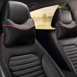 Seat Cushions 2pcs Soft Cotton Car Headrest Neck Pillow BLACK PU Leather Travel Accessories