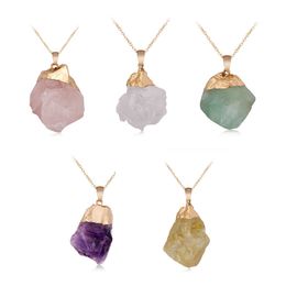 Irregular Natural Stone Crystal Quartz Healing Gold Plated Pendant Necklaces With Chain Original Style Women Men Jewellery