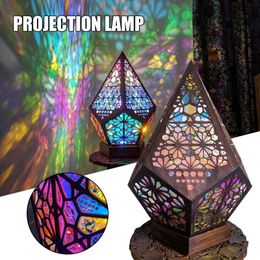 Bohemian Light Polar Star Colourful Floor Lamp Home Decor Hallway Ideal for Room Projection Fairy Wooden Geometric USB Table Lamps