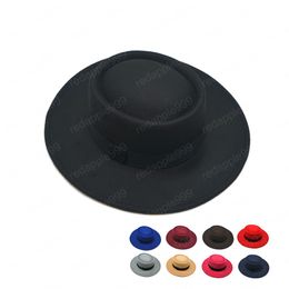 2021 new Winter Autumn Boater Flat Top Hat For Women's man Wide Brim Ladies Fedoras Hat Jazz Cap Classic Bowler Feminino Gorra