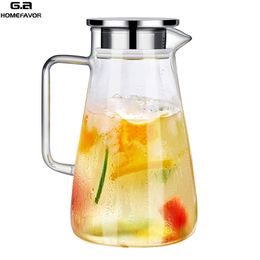 Cold Water Kettle Teapot Glass Pitcher Jug Water Juice Tea Carafe Large Bottle With Stainless Steel Lid Kitchen Accessories 210917